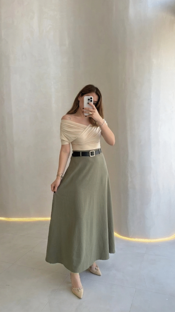 Khaki Green Belted Maxi Skirt