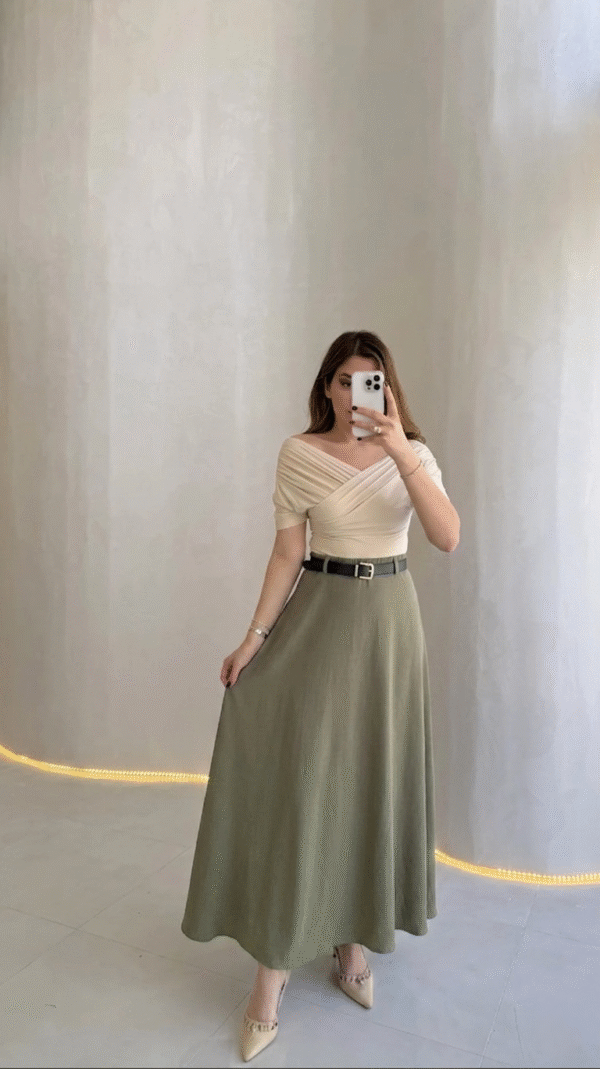 Khaki Green Belted Maxi Skirt