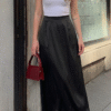 Maxi Folded Satin Skirt - Black