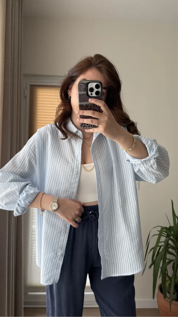 Oversize Striped Shirt - Light Blue