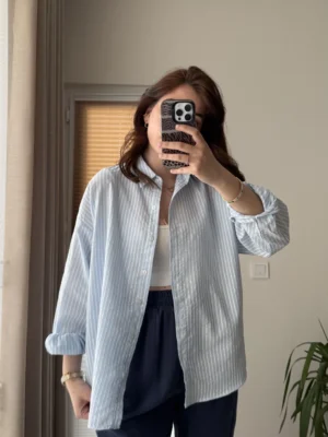 Oversize Striped Shirt - Light Blue
