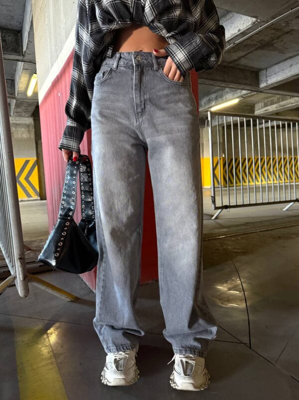 Gray Washed Wide Straight Jeans