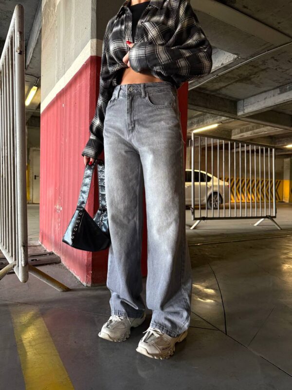 Gray Washed Wide Straight Jeans