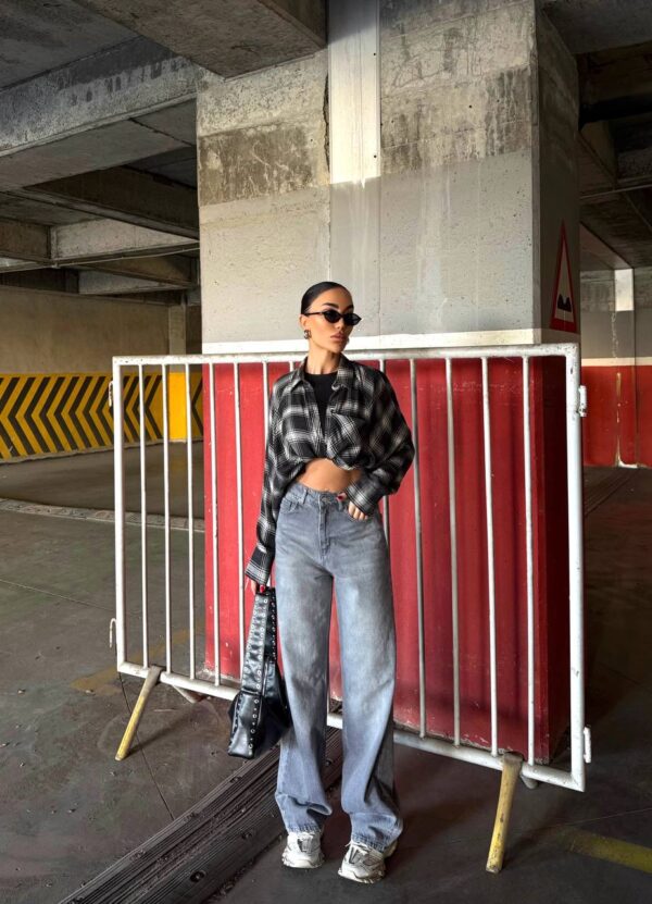 Gray Washed Wide Straight Jeans