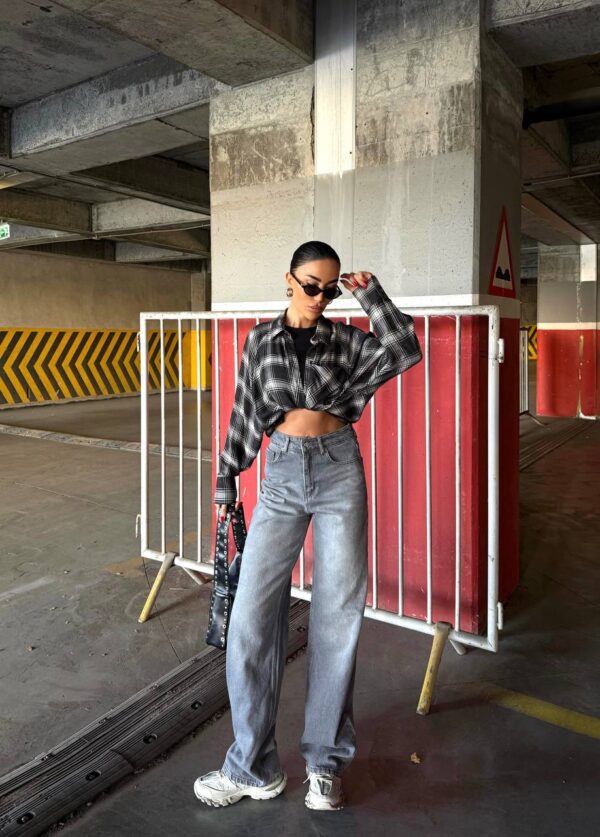 Gray Washed Wide Straight Jeans