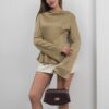 Satin Long Sleeve Blouse - Khaki Green