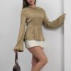 Satin Long Sleeve Blouse - Khaki Green