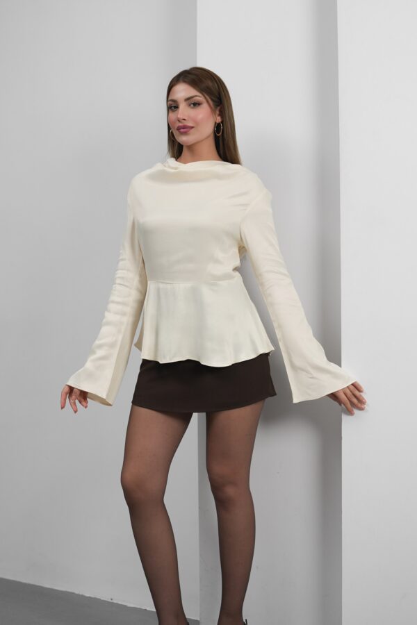 Satin Long Sleeve Blouse - Off White