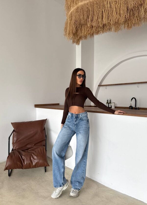 Washed Blue Wide Straight Jeans