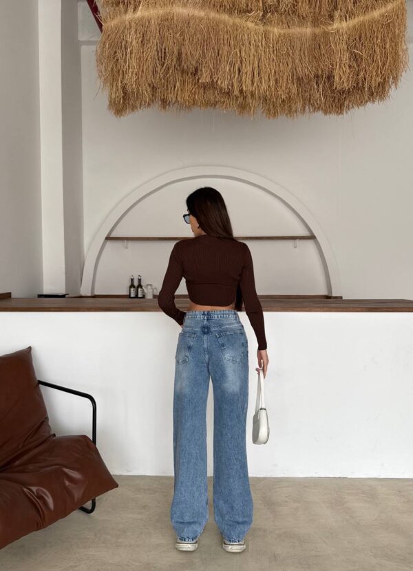 Washed Blue Wide Straight Jeans