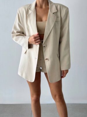 Oversized Linen Blazer - Beige