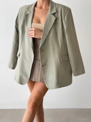 Oversized Linen Blazer - Khaki Green