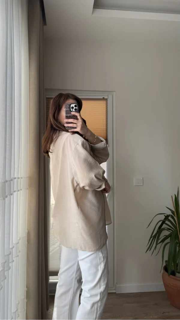 vays-tensel-gomlek-krem-48801158-sw3213sh5712 Oversize Lightweight Shirt - Beige