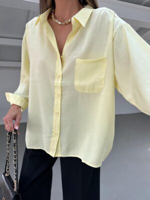 gomlekoversize-tensel-gomlek-sari-d98-41 Oversize Lightweight Shirt - Yellow