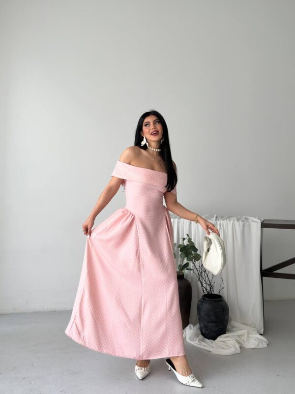 photo_6025972831964826666_y Polka Dot Off Shoulder Dress - Pink