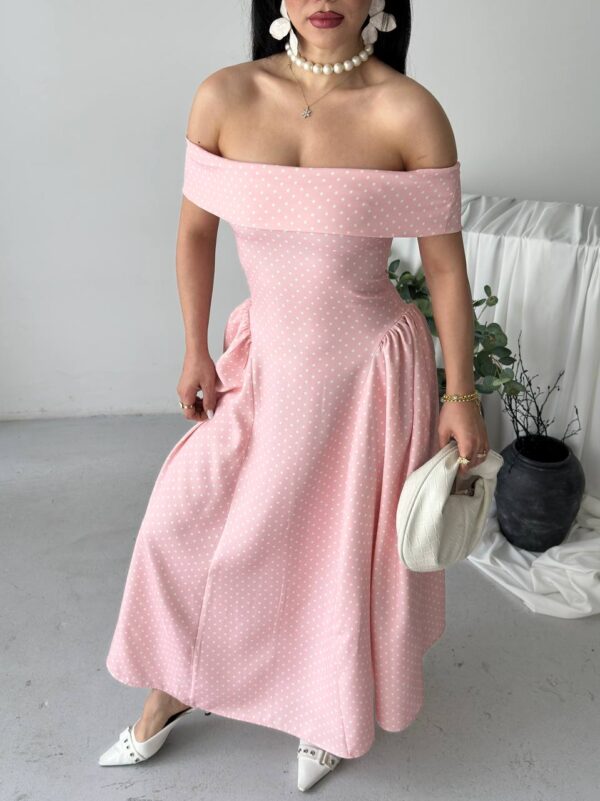 photo_6025972831964826668_y Polka Dot Off Shoulder Dress - Pink