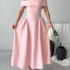 photo_6025972831964826669_y Polka Dot Off Shoulder Dress - Pink