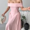 photo_6025972831964826670_y Polka Dot Off Shoulder Dress - Pink