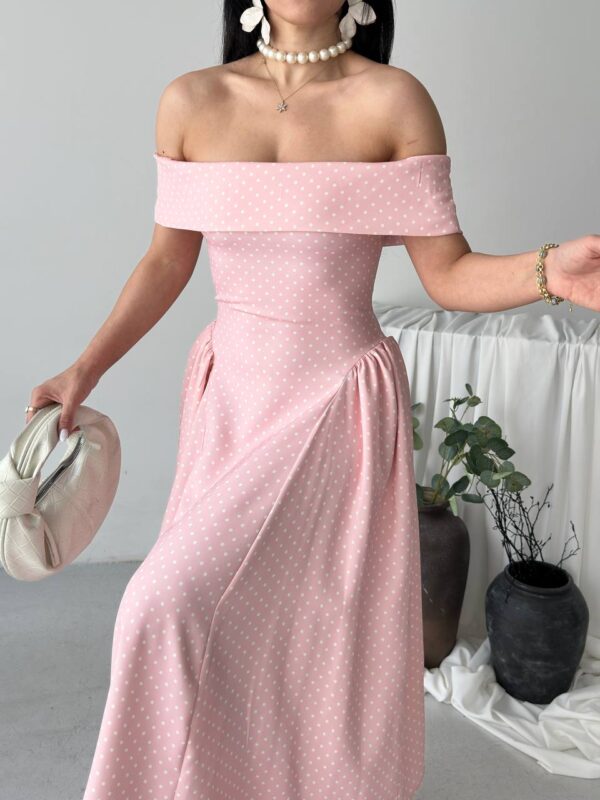 photo_6025972831964826670_y Polka Dot Off Shoulder Dress - Pink
