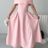 photo_6025972831964826671_y Polka Dot Off Shoulder Dress - Pink