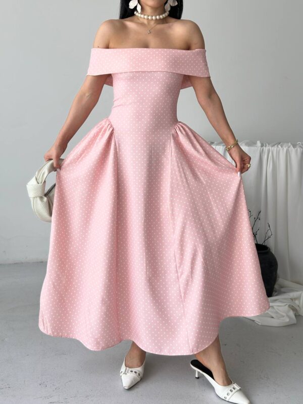 photo_6025972831964826671_y Polka Dot Off Shoulder Dress - Pink