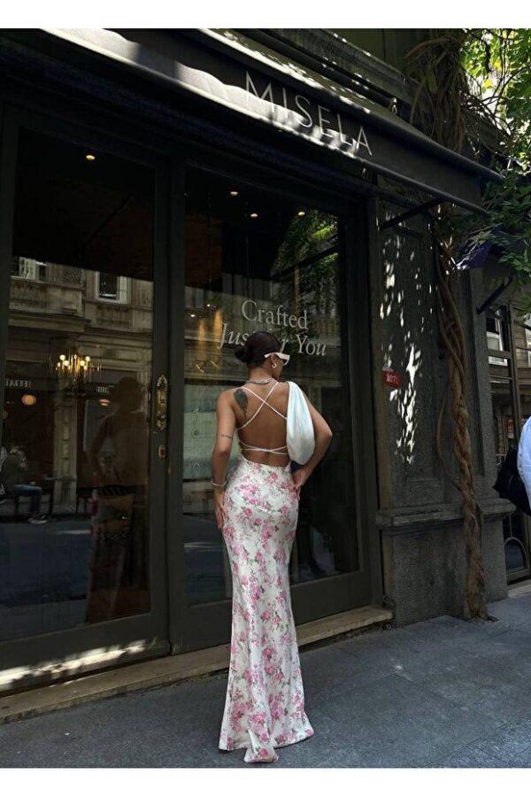 1_org_zoom (5) Flower Patterned Maxi Satin Skirt - Pink
