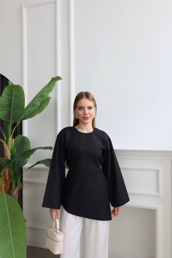5960976636607926364 Asymmetric Tieable Blouse - Black