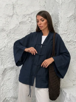Lacivert-1_9f982f31-00f5-4a77-a102-bc2b0ed952f7 Chinese Style Kimono - Navy Blue