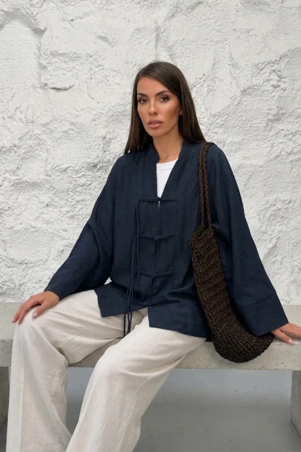 Lacivert-3_a6cd1c0f-512d-46e9-a4be-63194282ae1b Chinese Style Kimono - Navy Blue