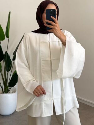 kimono-ceket-beyaz--a5212c Chinese Style Kimono - White