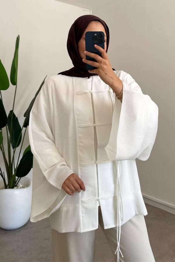 kimono-ceket-beyaz--a5212c Chinese Style Kimono - White