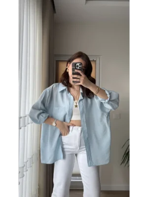 vays-tensel-gomlek-bebe-mavisi-27346810-sw3213sh5712 Oversize Lightweight Shirt - Light Blue