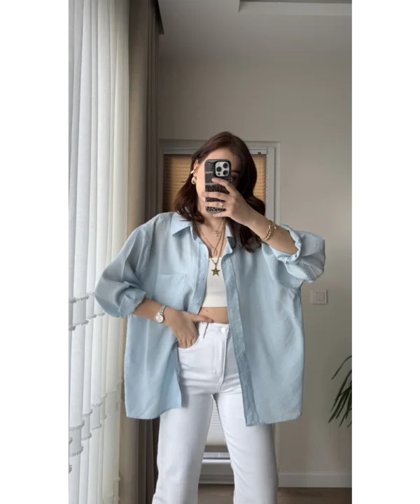 vays-tensel-gomlek-bebe-mavisi-27346810-sw3213sh5712 Oversize Lightweight Shirt - Light Blue