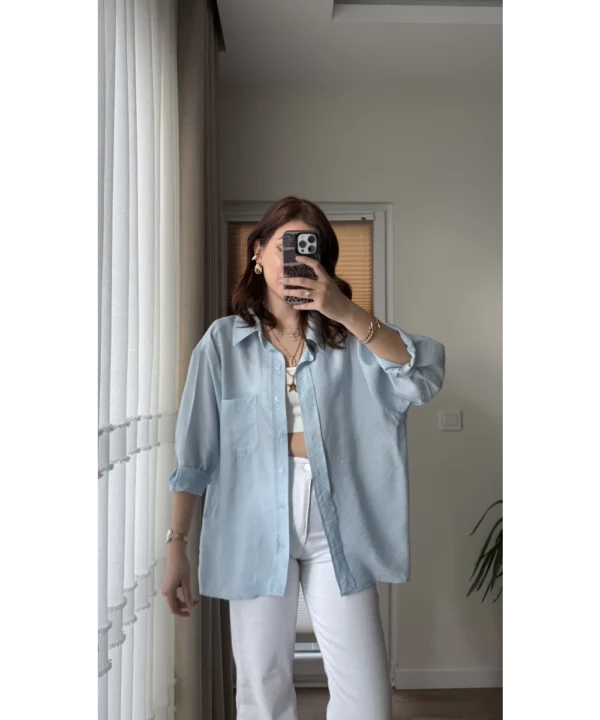 vays-tensel-gomlek-bebe-mavisi-85167615-sw3213sh5712 Oversize Lightweight Shirt - Light Blue